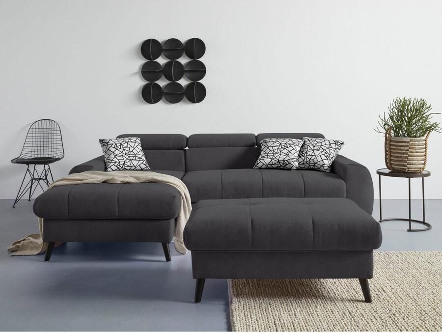 COTTA Hoekbank Mia L-vorm met 3 sierkussens keuze met bedfunctie bedlade verlichting & draadloze oplader