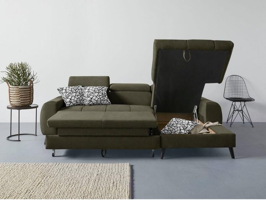 COTTA Hoekbank Mia L-vorm met 3 sierkussens keuze met bedfunctie bedlade verlichting & draadloze oplader