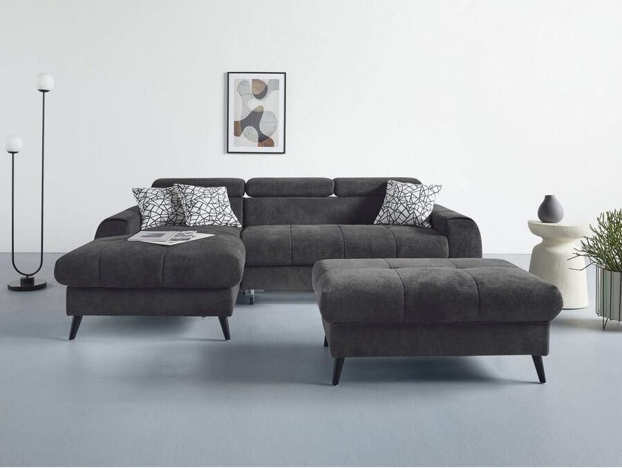 COTTA Hoekbank Mia L-vorm met 3 sierkussens keuze met bedfunctie bedlade verlichting & draadloze oplader