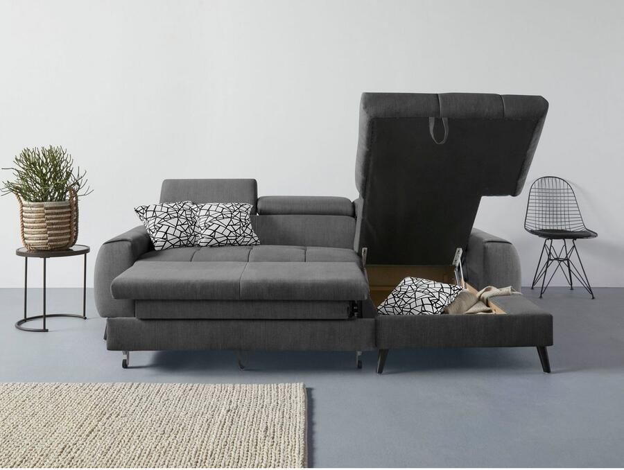 COTTA Hoekbank Mia L-vorm met 3 sierkussens keuze met bedfunctie bedlade verlichting & draadloze oplader