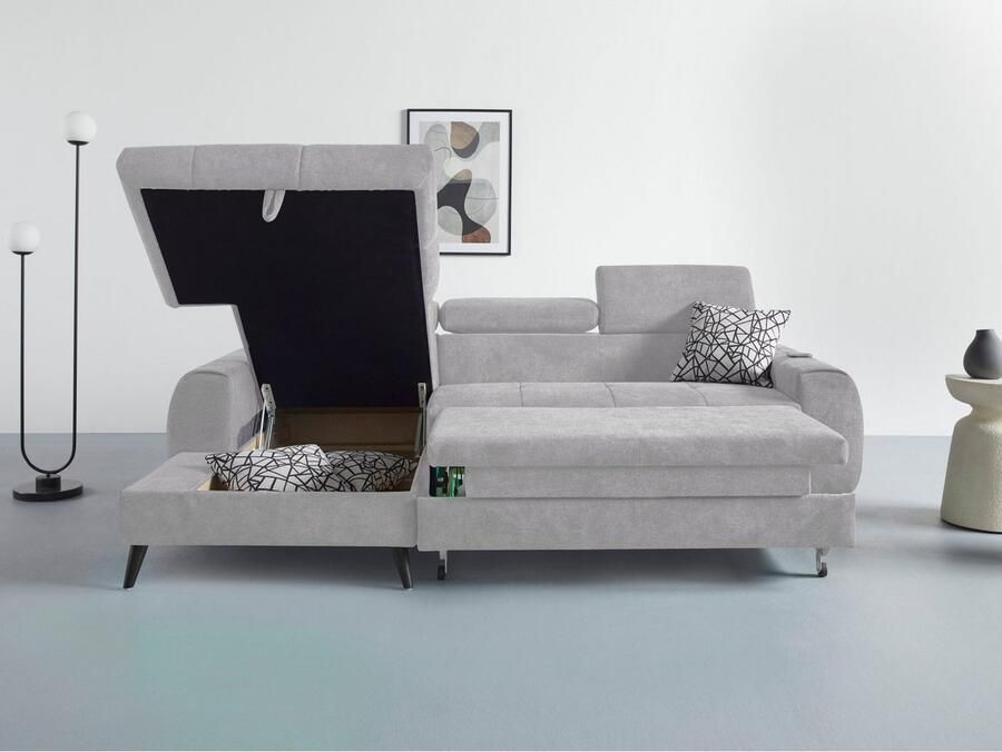 COTTA Hoekbank Mia L-vorm met 3 sierkussens keuze met bedfunctie bedlade verlichting & draadloze oplader