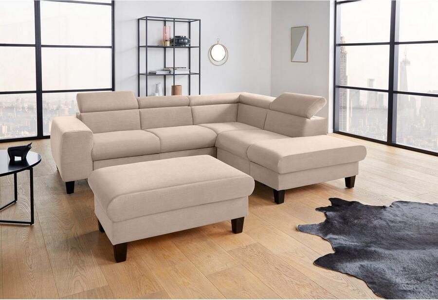 COTTA Hoekbank Morven L-vorm met hoofdeindeverstelling keuze met bedfunctie bedlade & draadloze oplader