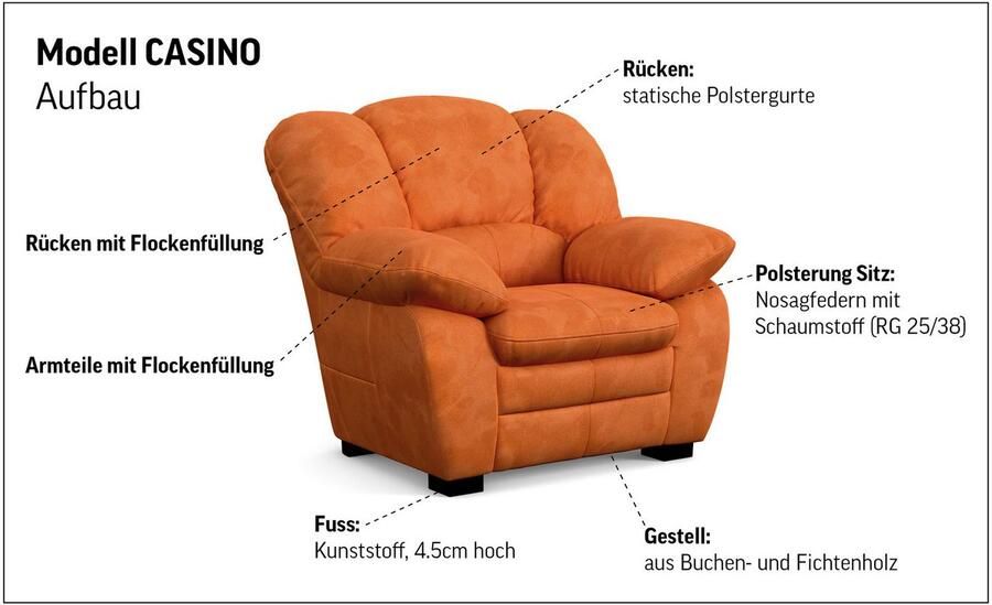 COTTA Zithoek Casino bankset 3-2-1 zitplaatsen woonkamer set (set 3-delig)