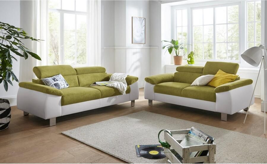 COTTA Zithoek Komaris B: 193 resp. 100 cm Set: 3-zitsbank & Hocker met hoofdverstelling (set)