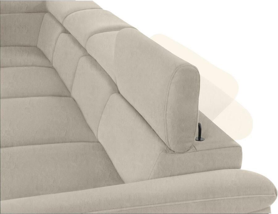 COTTA Zithoek Komaris U-vorm B: 320 cm met hoofdverstelling optioneel bedfunctie bedlade & licht