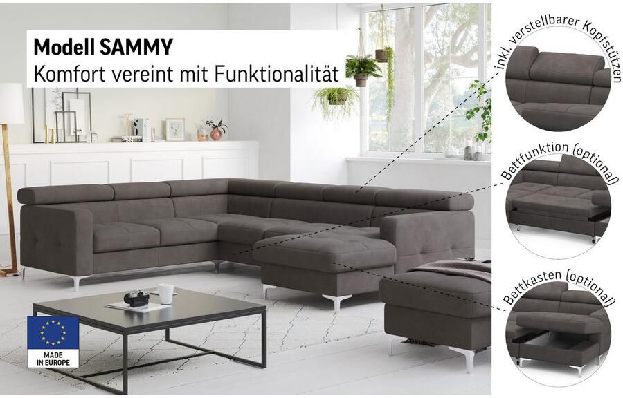 COTTA Zithoek Sammy U-vorm met verstelbaar hoofdeind naar keuze met slaapfunctie & bedkist