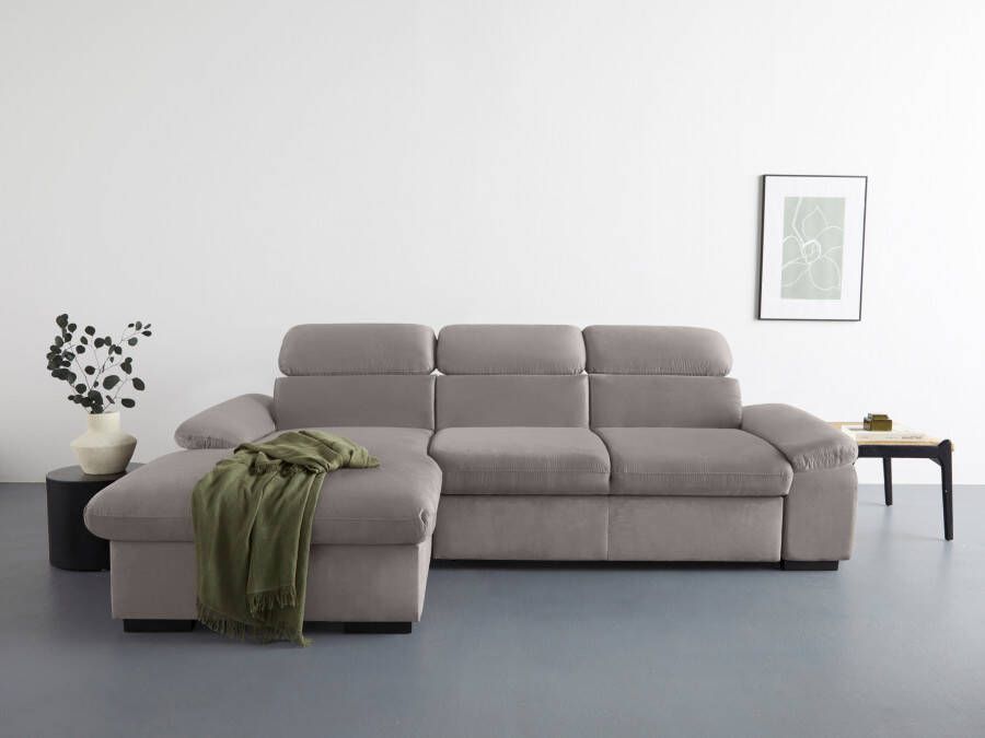 COTTA Hoekbank Lola L-vorm met hoofdeinde-functie & poef keuze met bedfunctie bedlade & armleuningverstelling (set)