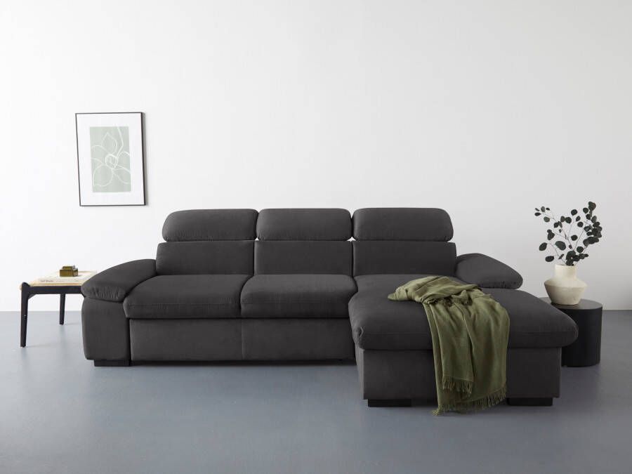 COTTA Hoekbank Lola L-vorm met hoofdeinde-functie & poef keuze met bedfunctie bedlade & armleuningverstelling (set)