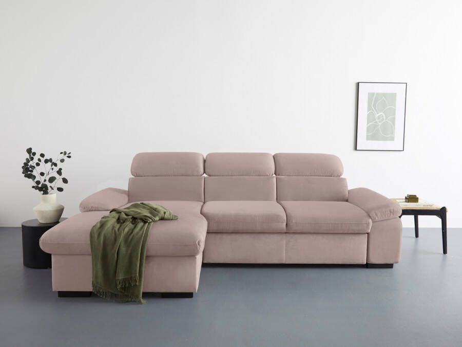 COTTA Hoekbank Lola L-vorm met hoofdeinde-functie & poef keuze met bedfunctie bedlade & armleuningverstelling (set)