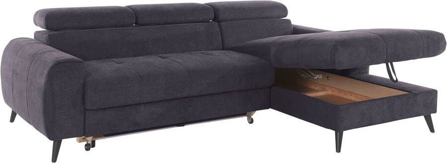 COTTA Hoekbank Mia L-vorm met 3 sierkussens keuze met bedfunctie bedlade verlichting & draadloze oplader