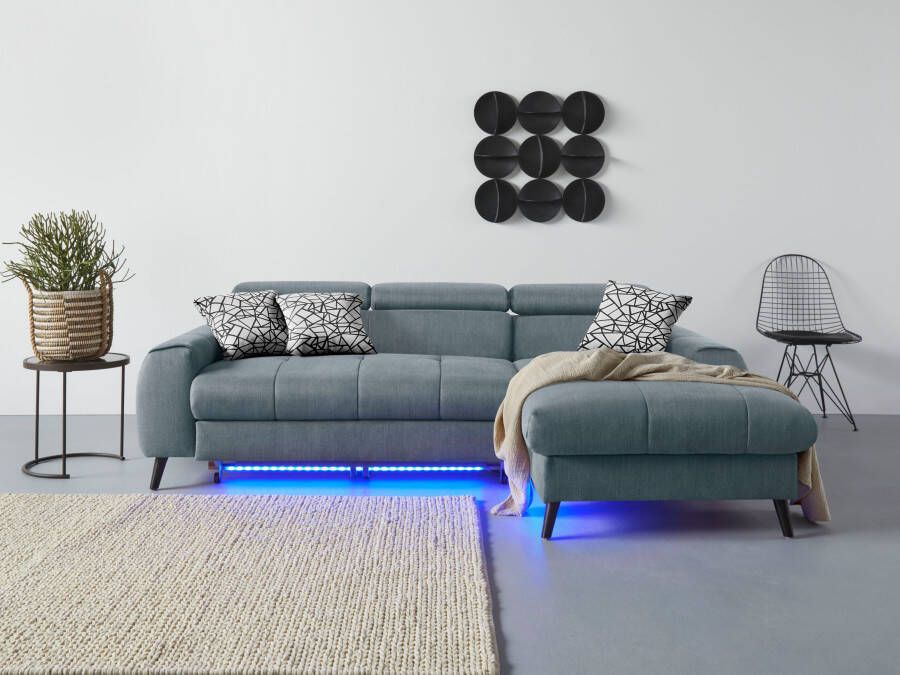 COTTA Hoekbank Mia L-vorm 3-delige kussenset récamier naar keuze met of zonder rgb-verlichting