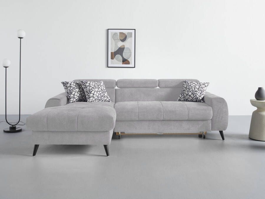 COTTA Hoekbank Mia L-vorm met 3 sierkussens keuze met bedfunctie bedlade verlichting & draadloze oplader