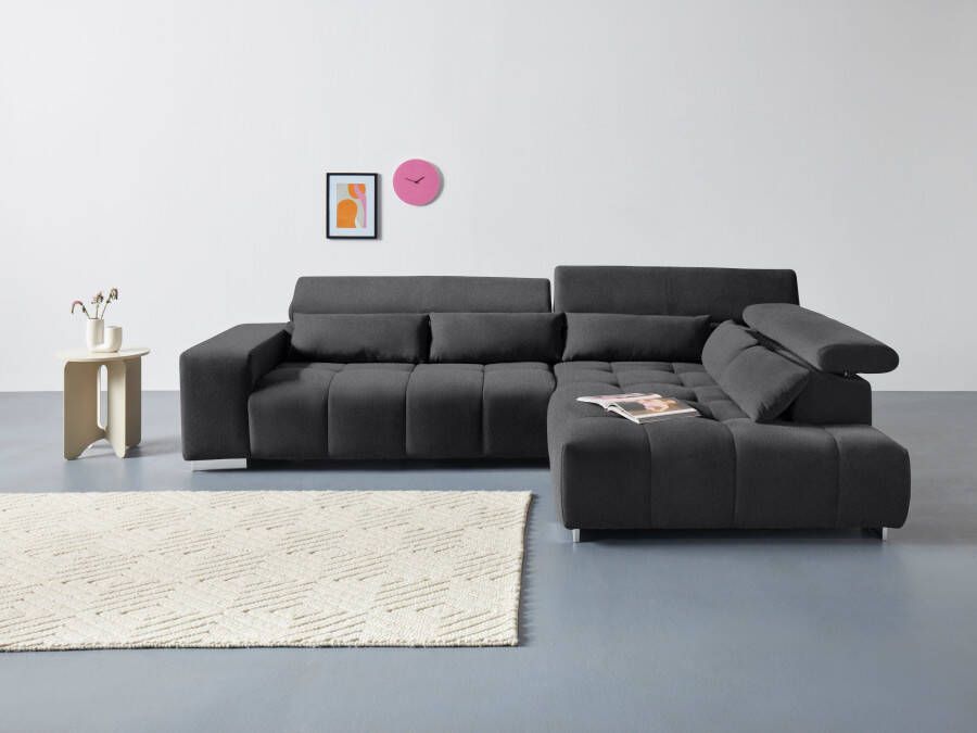 COTTA Hoekbank Orion L-vorm met hoofdbordverstelling & 5 lendenkussens