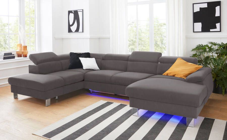 COTTA Zithoek Komaris U-vorm B: 320 cm met hoofdverstelling optioneel bedfunctie bedlade & licht