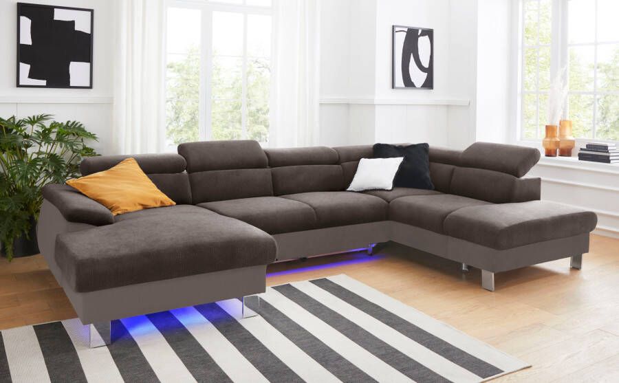 COTTA Zithoek Komaris U-vorm B: 320 cm met hoofdverstelling optioneel bedfunctie bedlade & licht