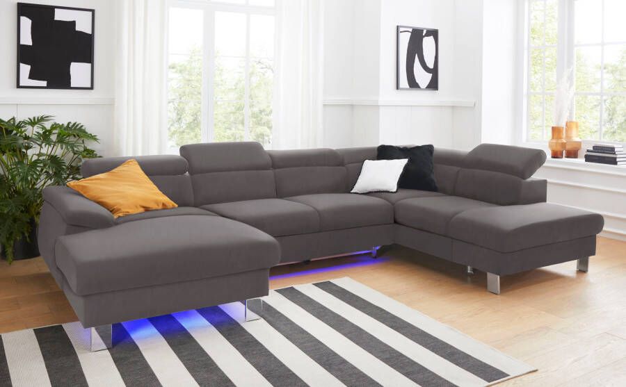 COTTA Zithoek Komaris U-vorm B: 320 cm met hoofdverstelling optioneel bedfunctie bedlade & licht