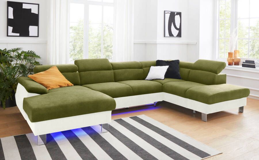 COTTA Zithoek Komaris U-vorm B: 320 cm met hoofdverstelling optioneel bedfunctie bedlade & licht