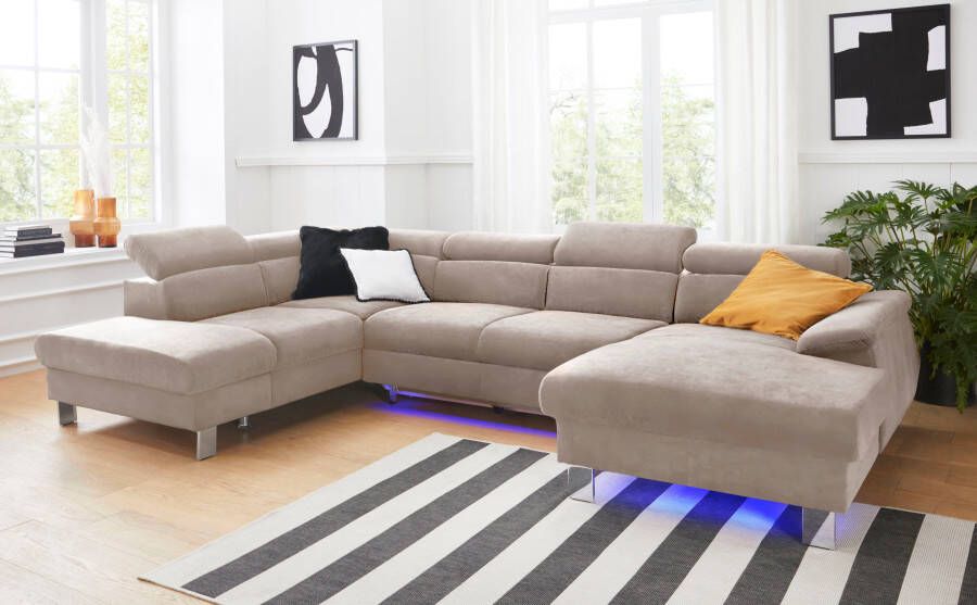 COTTA Zithoek Komaris U-vorm B: 320 cm met hoofdverstelling optioneel bedfunctie bedlade & licht