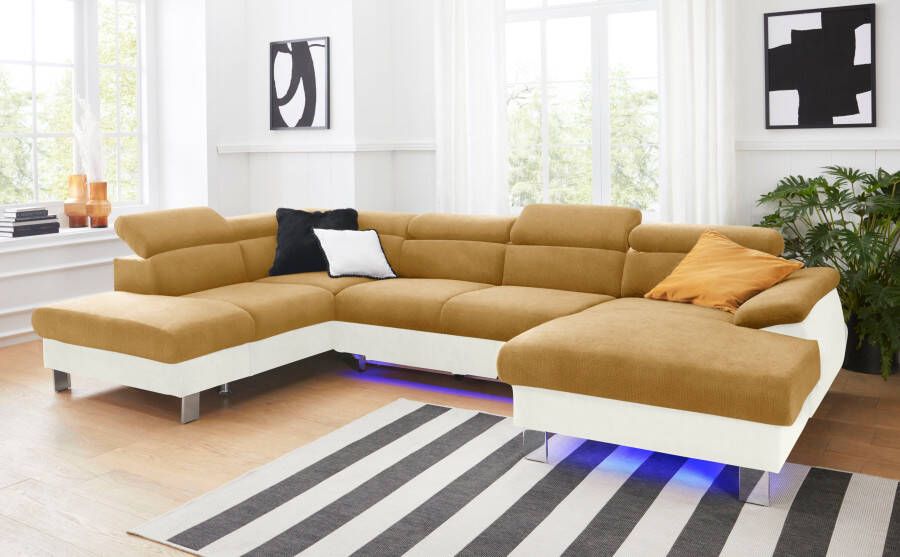 COTTA Zithoek Komaris U-vorm B: 320 cm met hoofdverstelling optioneel bedfunctie bedlade & licht