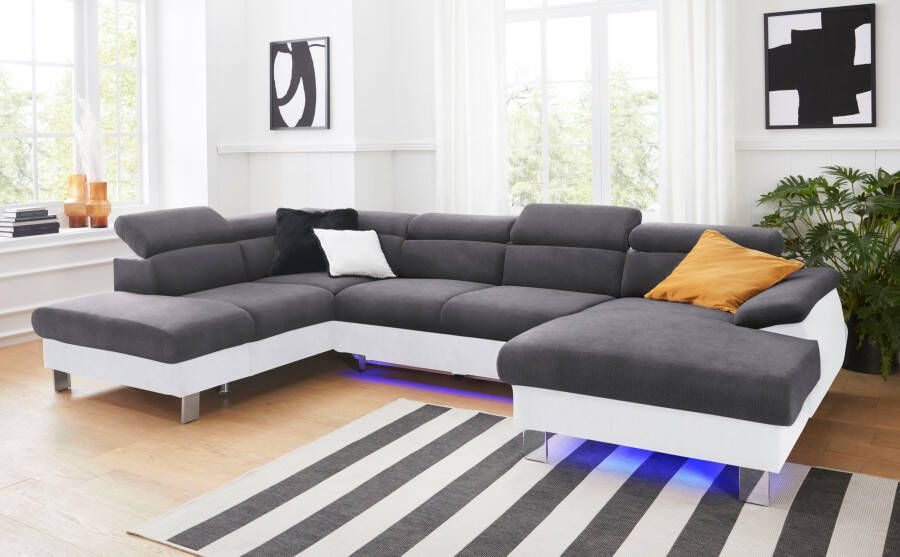 COTTA Zithoek Komaris U-vorm B: 320 cm met hoofdverstelling optioneel bedfunctie bedlade & licht