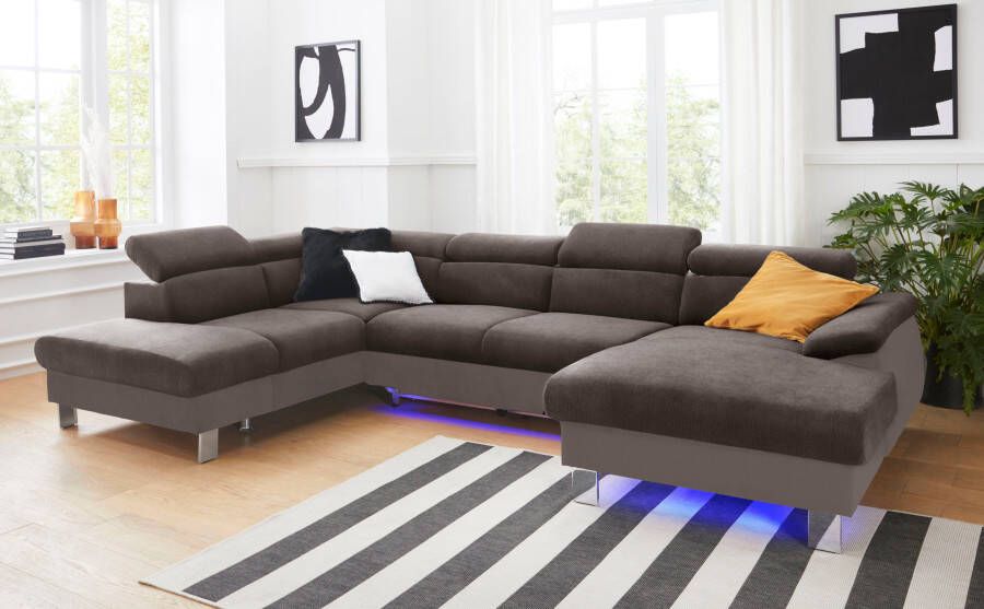 COTTA Zithoek Komaris U-vorm B: 320 cm met hoofdverstelling optioneel bedfunctie bedlade & licht