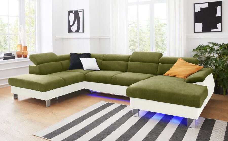COTTA Zithoek Komaris U-vorm B: 320 cm met hoofdverstelling optioneel bedfunctie bedlade & licht