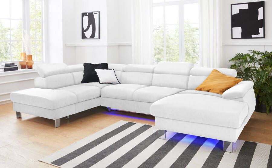 COTTA Zithoek Komaris U-vorm B: 320 cm met hoofdverstelling optioneel bedfunctie bedlade & licht