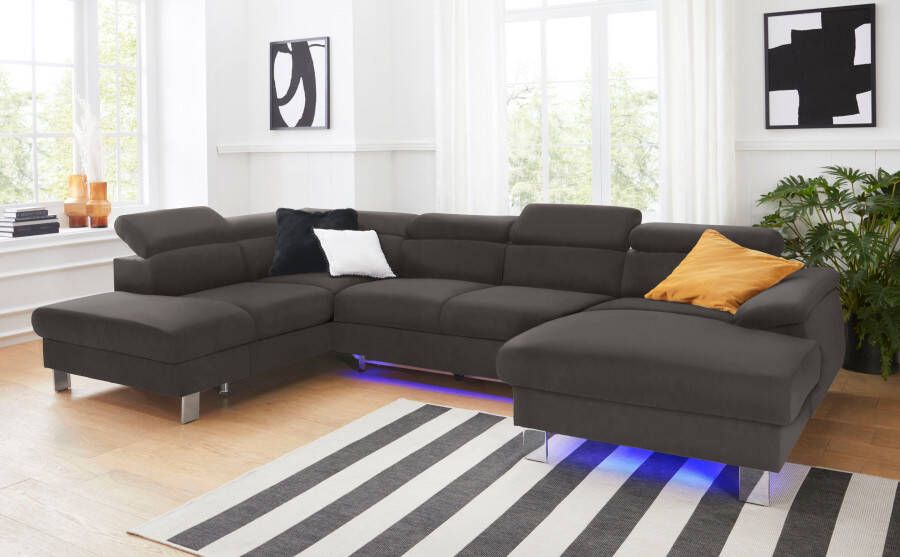 COTTA Zithoek Komaris U-vorm B: 320 cm met hoofdverstelling optioneel bedfunctie bedlade & licht