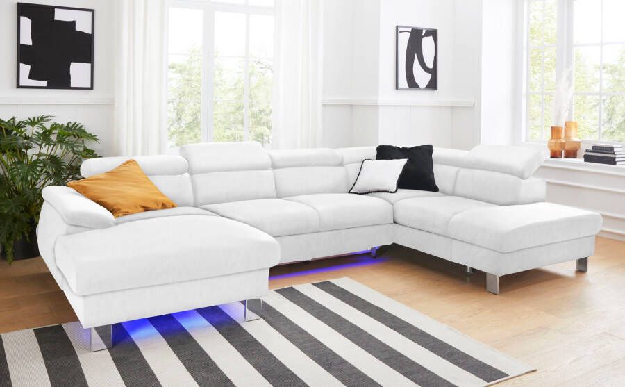 COTTA Zithoek Komaris U-vorm B: 320 cm met hoofdverstelling optioneel bedfunctie bedlade & licht
