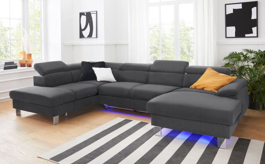 COTTA Zithoek Komaris U-vorm B: 320 cm met hoofdverstelling optioneel bedfunctie bedlade & licht