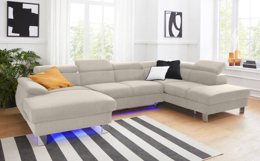 COTTA Zithoek Komaris U-vorm B: 320 cm met hoofdverstelling optioneel bedfunctie bedlade & licht