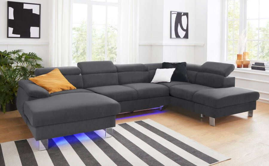 COTTA Zithoek Komaris U-vorm B: 320 cm met hoofdverstelling optioneel bedfunctie bedlade & licht