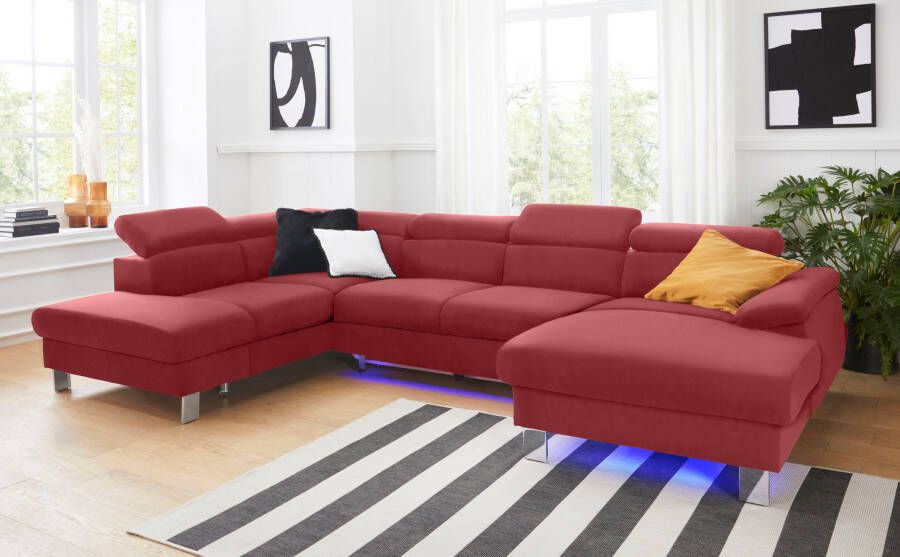 COTTA Zithoek Komaris U-vorm B: 320 cm met hoofdverstelling optioneel bedfunctie bedlade & licht