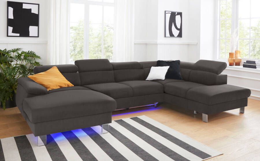 COTTA Zithoek Komaris U-vorm B: 320 cm met hoofdverstelling optioneel bedfunctie bedlade & licht