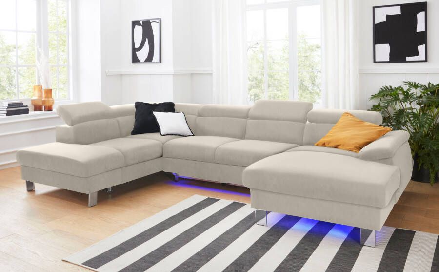 COTTA Zithoek Komaris U-vorm B: 320 cm met hoofdverstelling optioneel bedfunctie bedlade & licht