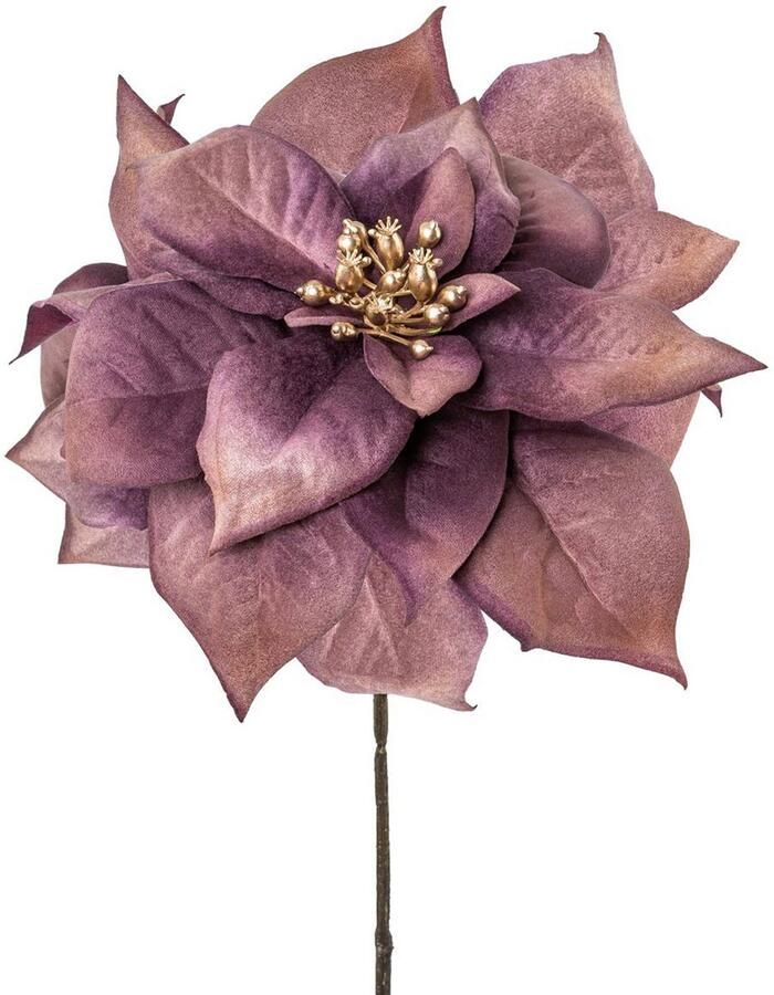 Creativ green Winterse kunstplant Kerst versiering met goudkleurige bloembeker 6-delige set (6 stuks)