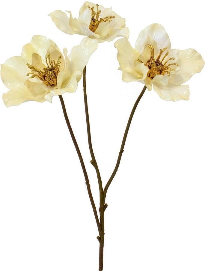 Creativ green Winterse kunstplant Kerst versiering Tak in metallic-look in 3-delige set crème (3 stuks)