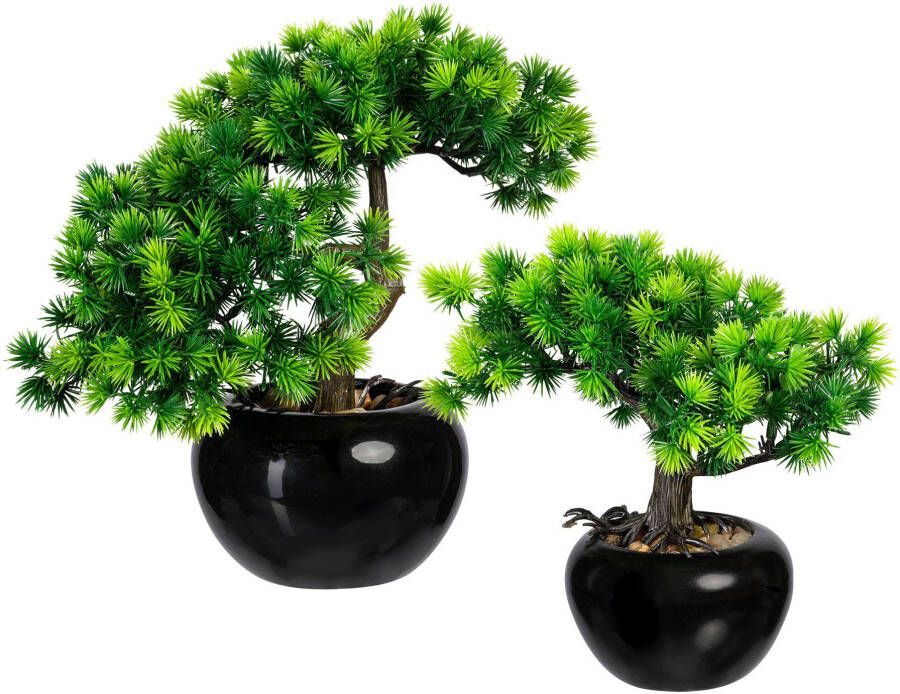 Creativ green Kunstbonsai Bonsai lariks in een keramische pot(2 stuks)