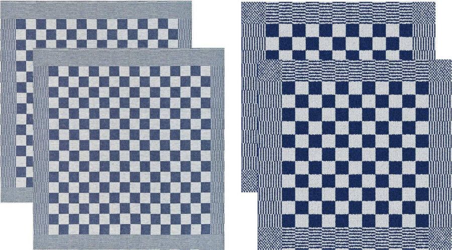 DDDDD Barbeque Theedoeken en Keukendoeken Set 4 Stuks Katoen 60x65 cm 50x55 cm Geblokt Blauw