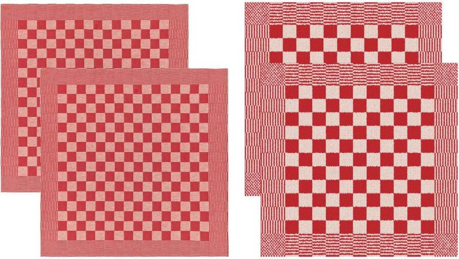 DDDDD Barbeque Theedoeken en Keukendoeken Set 4 Stuks Katoen 60x65 cm 50x55 cm Geblokt Rood