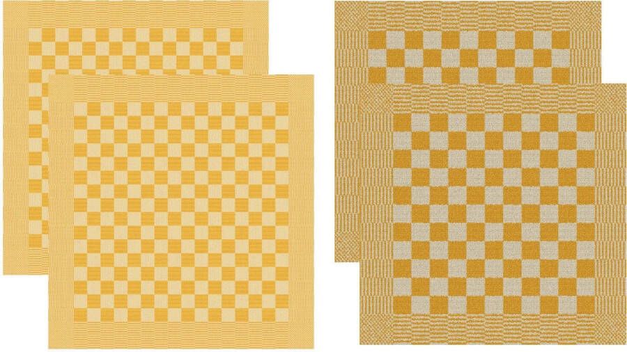 DDDDD Barbeque Theedoeken en Keukendoeken Set van 4 stuks Katoen Geruit 60x 65 cm 50x55 cm Geel