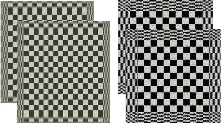 DDDDD Barbeque Theedoeken en Keukendoeken Set 4 Stuks Katoen 60x65 cm 50x55 cm Geblokt Zwart