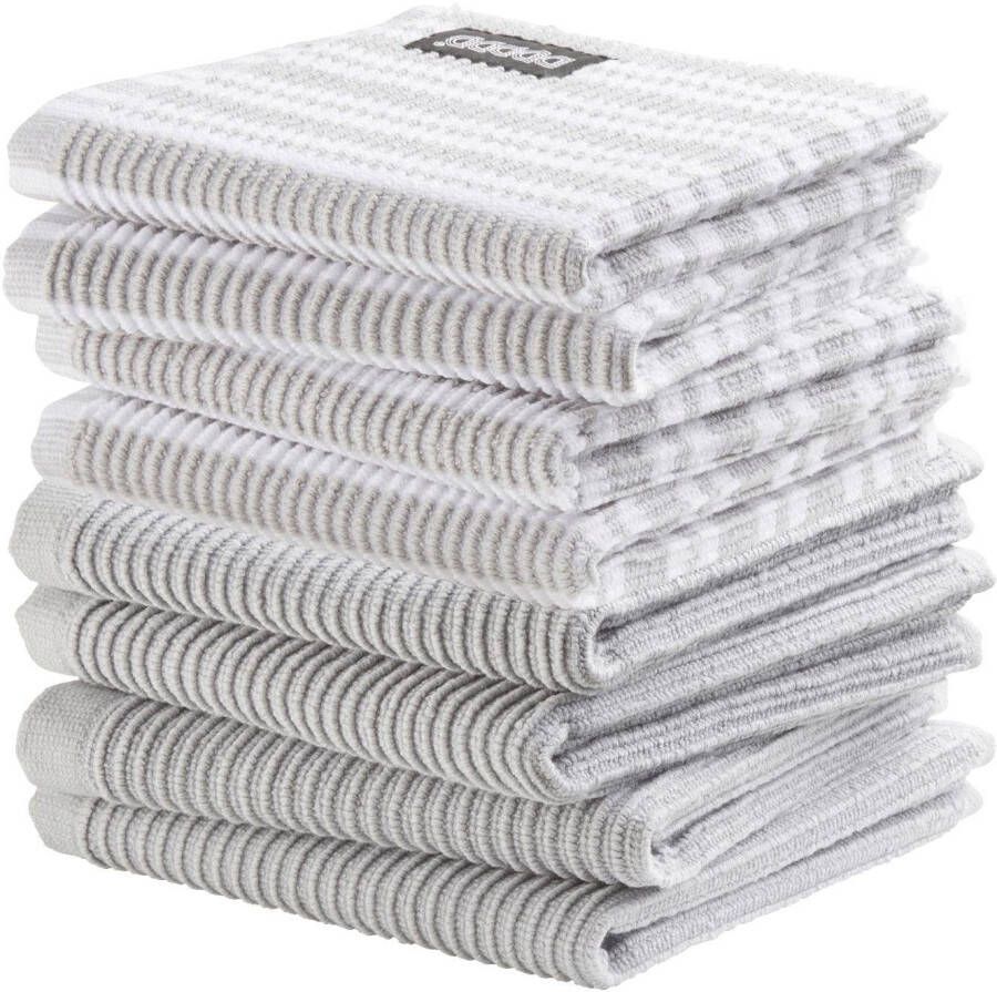 DDDDD Theedoeken en Keukendoeken Set van 8 stuks Katoen Ophanglusje 30x30 cm Lichtgrijs