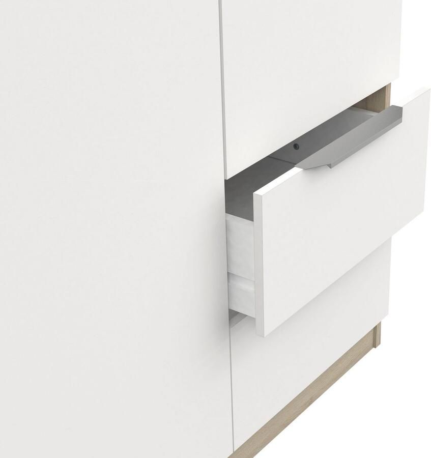 Demeyere GHOST kledingkast Kronberg eiken en mat wit decor 3 deuren + 2 laden + 1 spiegel L.119 4 x D.51 1 x H.203 cm