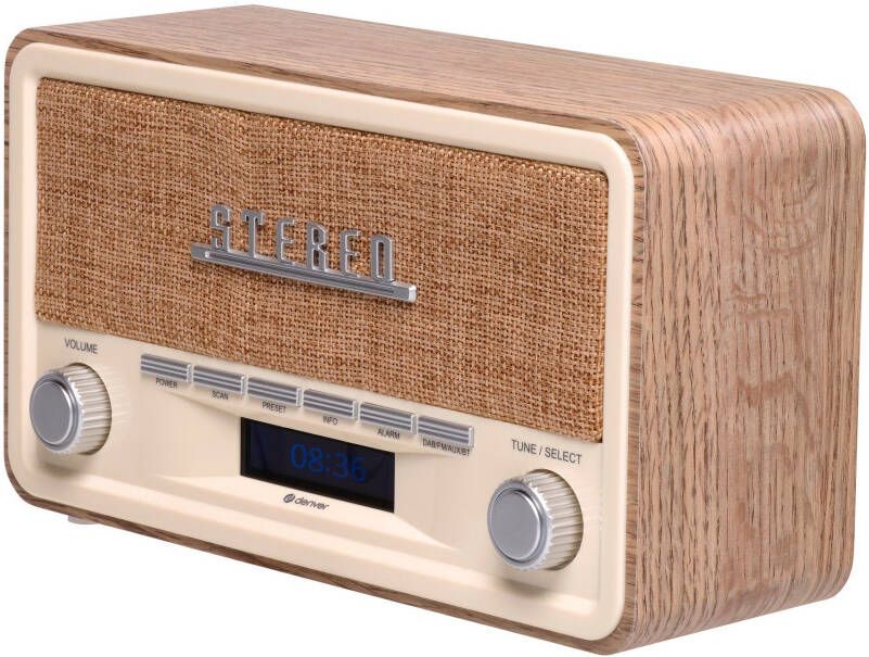 Denver DAB Radio Retro Radio Bluetooth DAB+ FM Dimbaar Batterijen Netstroom DAB18LW