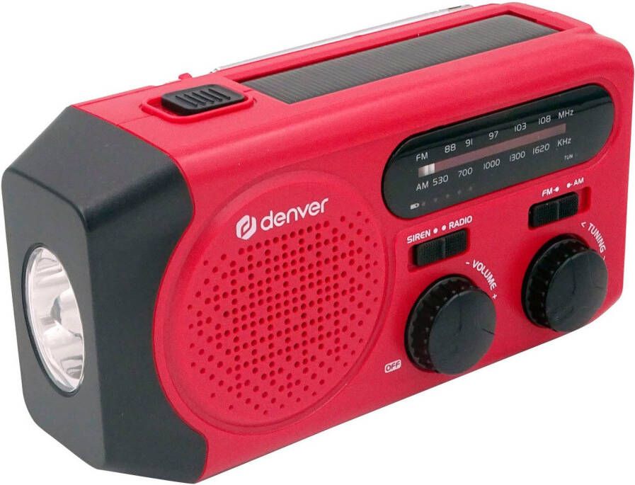 Denver Noodradio Powerbank Zonneenergie FM Radio Noodpakket Zaklamp Opwindbaar SOS Knop Solar SCR2010