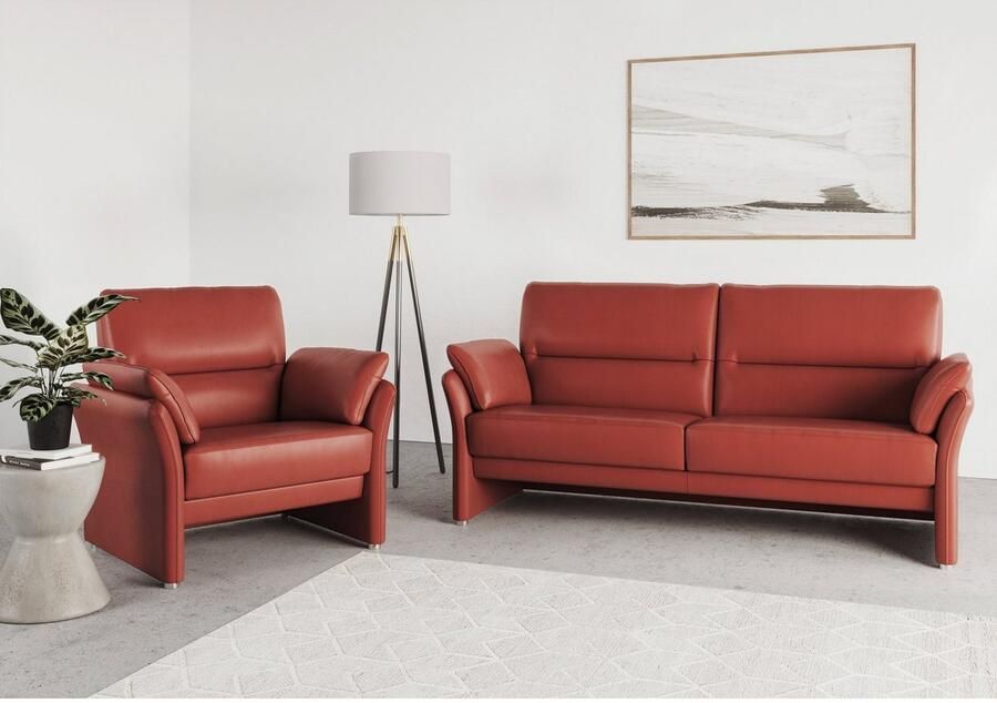 DOMO collection 2 5-zits Pina smalle armleuningen met bonellvering compact & elegant Hoge zitcomfort luxe microvezel leerlook rood breedte 199 cm