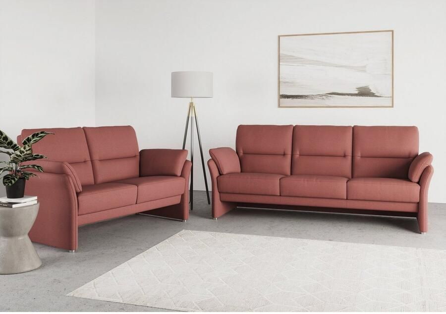 DOMO collection 3-zitsbank Pina smalle armleuningen met bonellvering compact & elegant Hoge zitcomfort luxe microvezel leerlook grijs breedte 219 cm