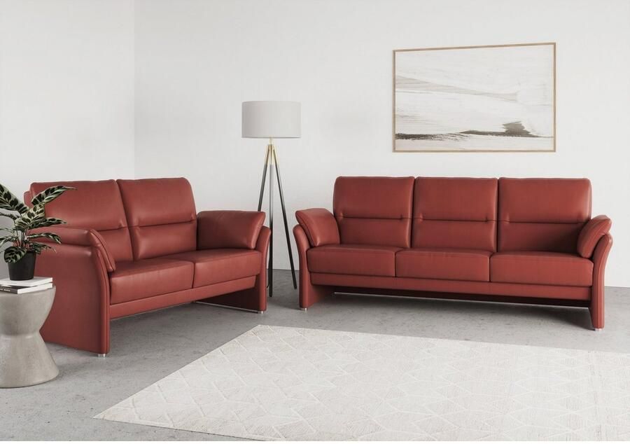 DOMO collection 3-zitsbank Pina smalle armleuningen met bonellvering compact & elegant Hoge zitcomfort luxe microvezel leerlook grijs breedte 219 cm