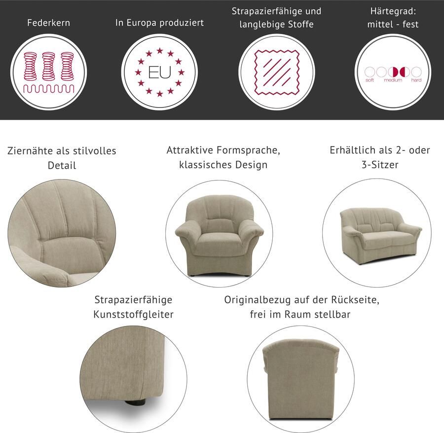 DOMO collection Fauteuil Bahia tijdloos elegant met comfortabele armleuningen (set)